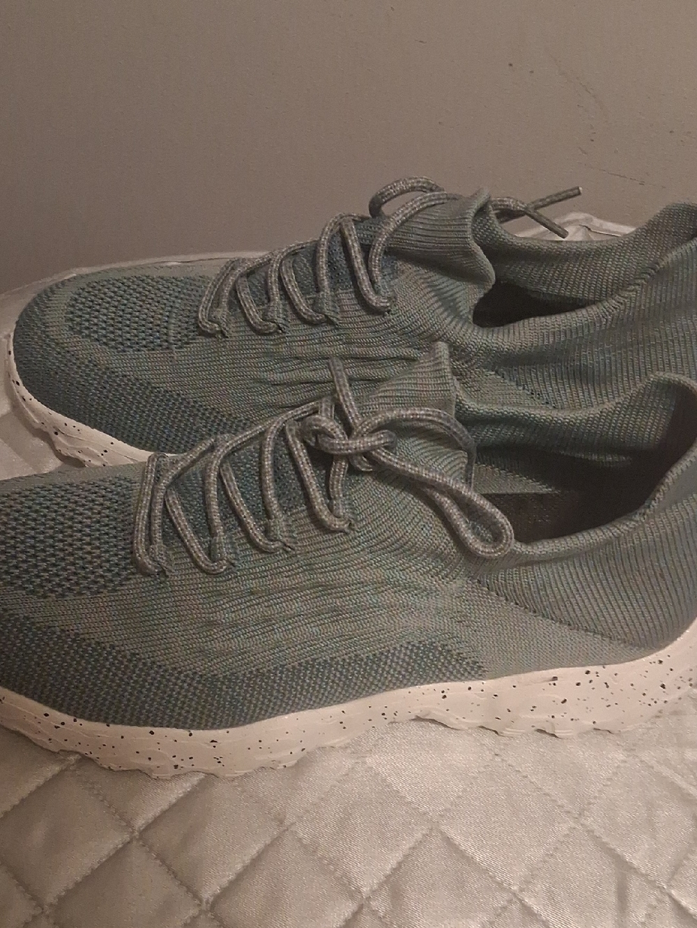 Knit Lace-Up Sneakers in Sage Green with Speckled Sole